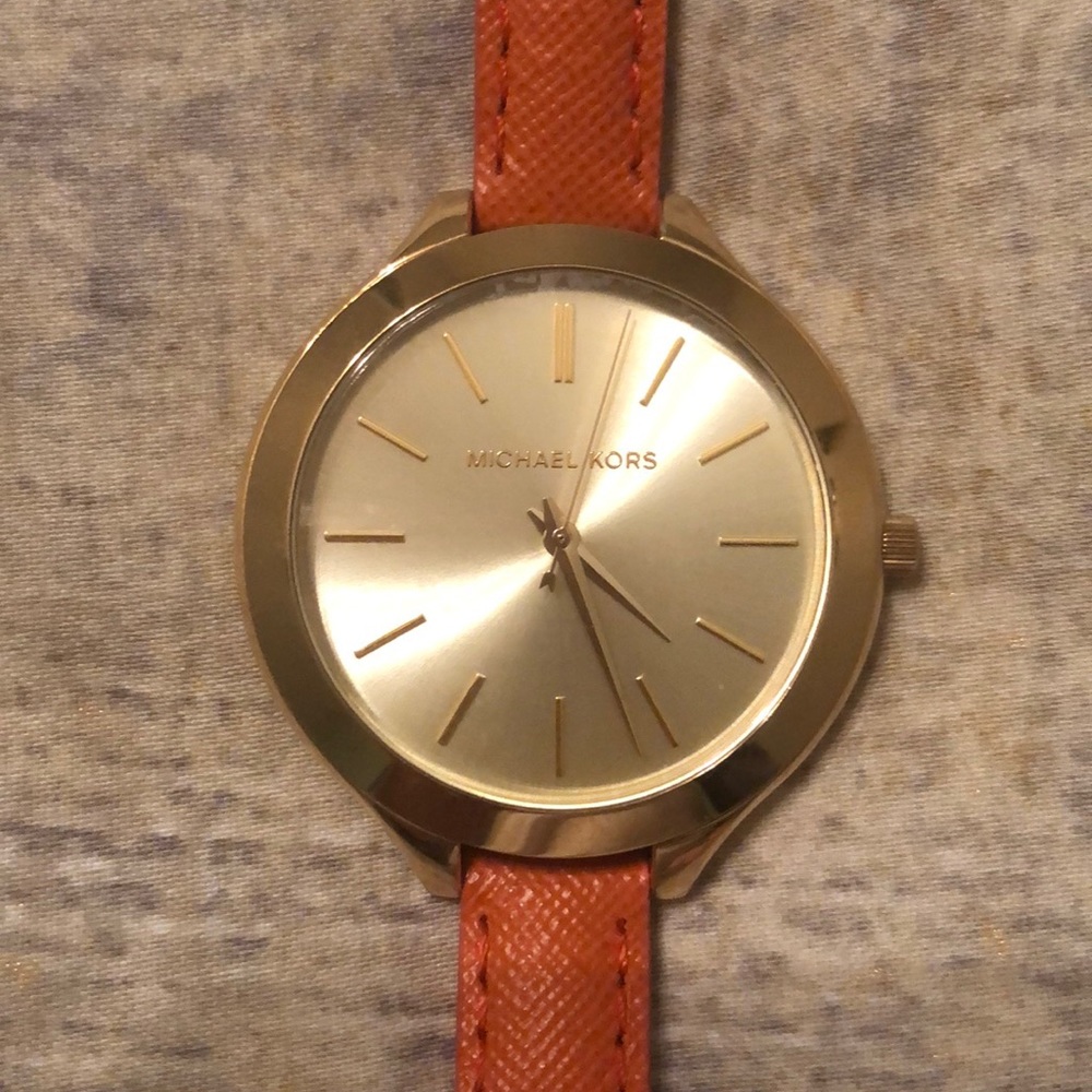 New Michael Kors gold watch orange band authentic